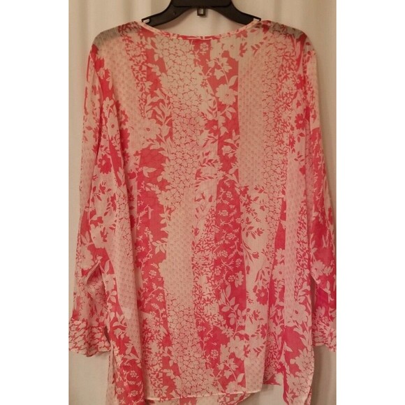 Susan Graver Floral Vibrant Tunic Sheer Cover-up Ruffle Sleeve Boutique Size 1X - Picture 5 of 6